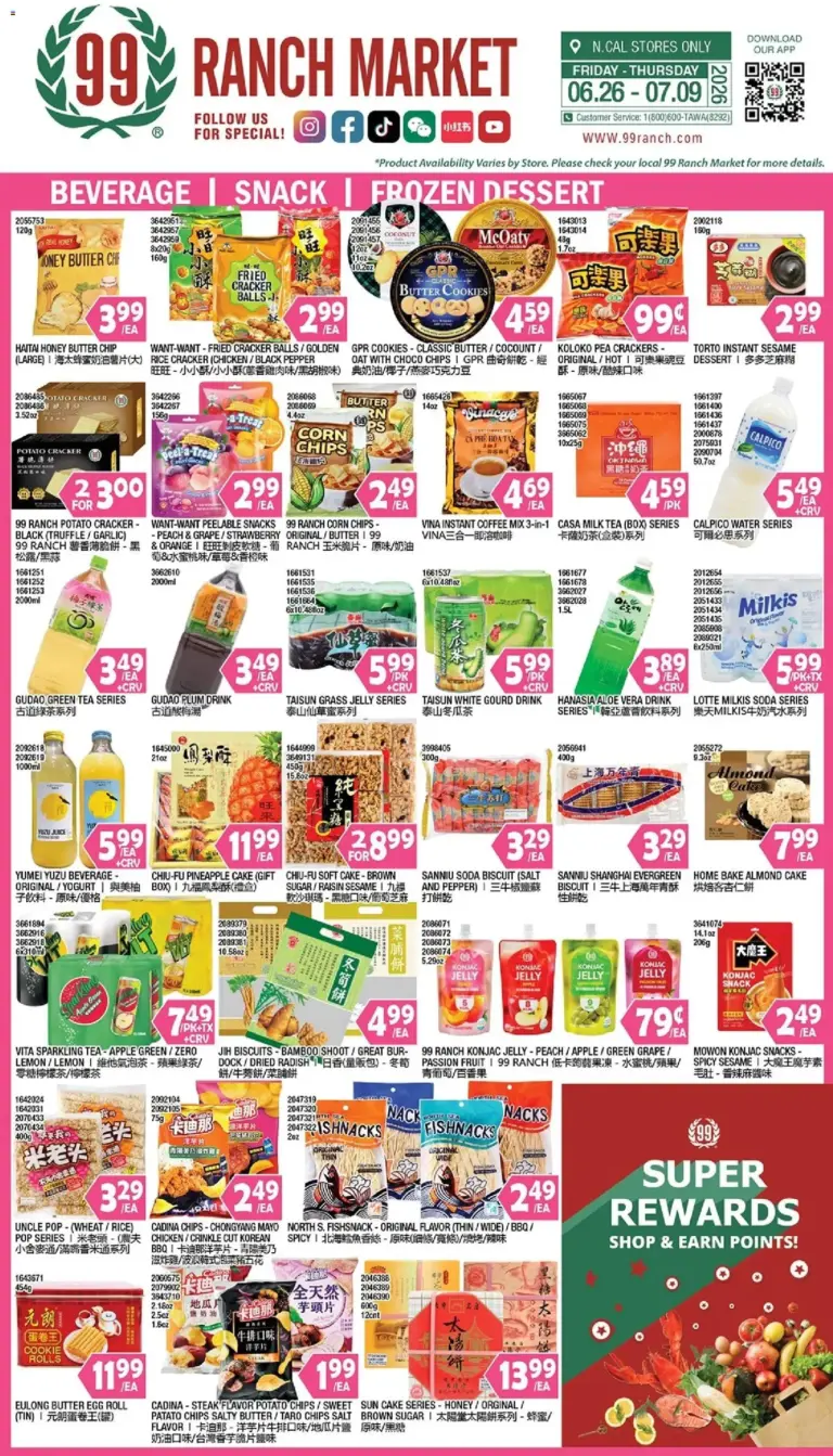 99 Ranch Market Beverages Snack Frozen Dessert 06/26 07/02 2026